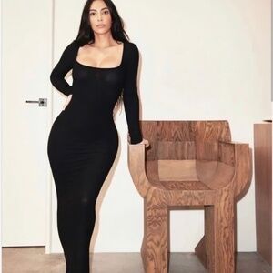 SKIMS soft lounge black long sleeve dress xxs